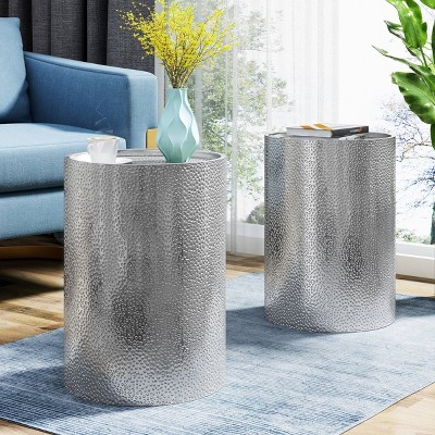 Kaylee Modern 2-Pack Round Silver Hammered Iron Accent Tables