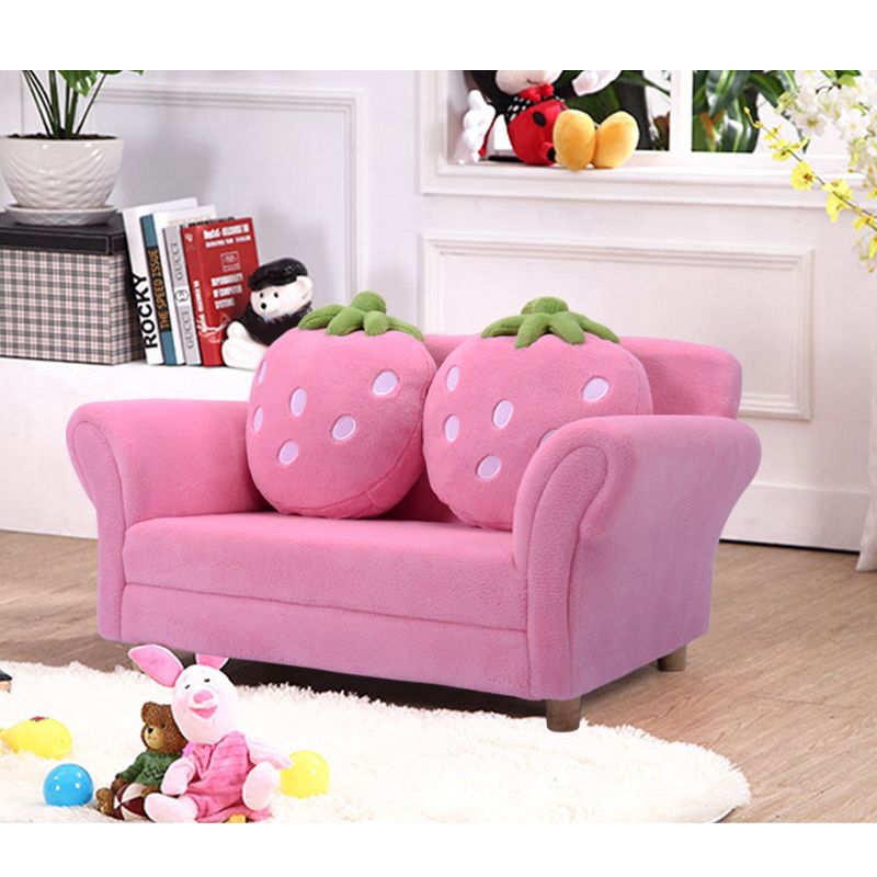 Costway Kids Sofa Strawberry Armrest Chair Lounge Couch w/2 Pillow Children Toddler Pink, 4 of 11