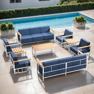 Belord Outdoor Furniture Patio Set with Swivel Chair, 9PCS All Weather Patio Furniture Set with 10" Cushion Sofa and 6" Cushion Swivel Chair - 1 of 4