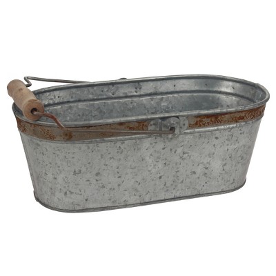 Aged Galvanized Oval Bucket with Rust Trim and Handle - Gray - Stonebriar