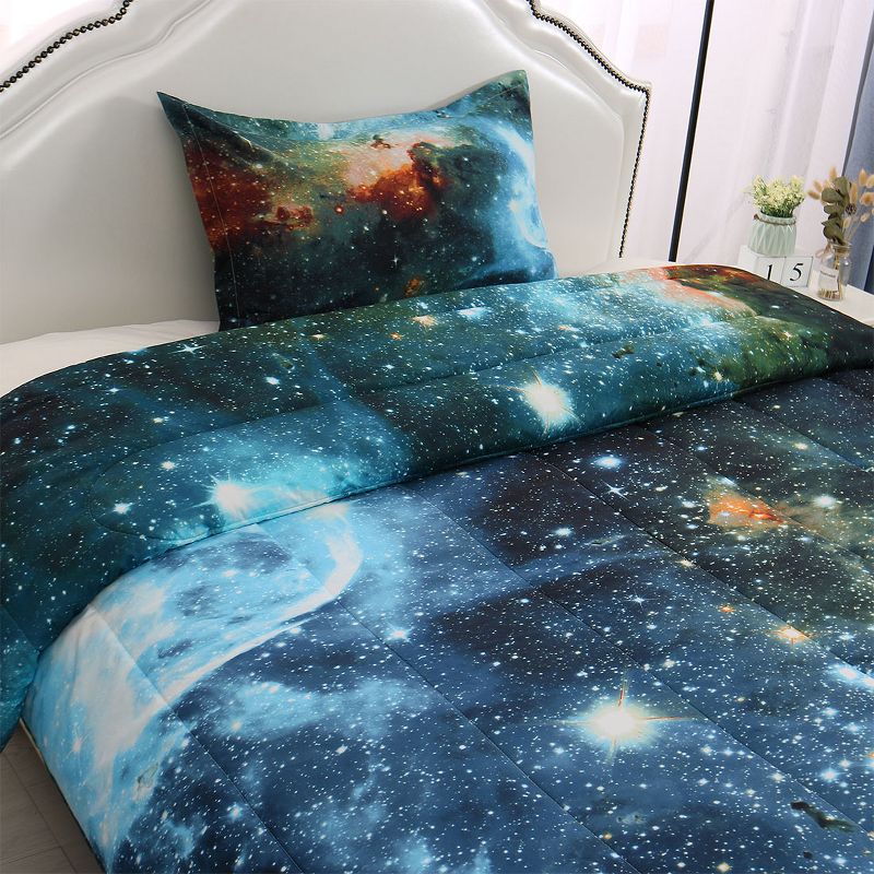 PiccoCasa Polyester Galaxies All-season Reversible Comforter & Pillowcase Sets Galaxies 2 Pcs Twin Blue, 3 of 8
