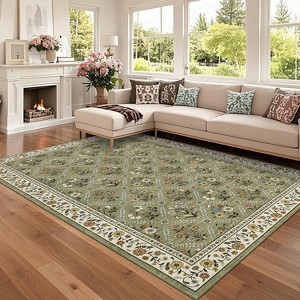Acekool Grey Floral Washable Area Rug, Non-Slip Low Pile Carpet for Living Room, Bedroom, Dining Room, Indoor Foldable Soft Mat - 1 of 4