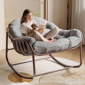 Outdoor Papasan Rocking Chair, Wicker Lounge Chair with Cushion & Metal Frame, Rattan Egg Rocker for Patio Balcony Bedroom - 1 of 4