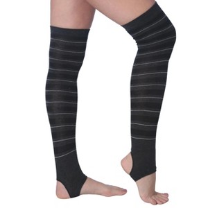 Tipi Toe Womens Stirrup Socks Over the Knee - Charcoal Striped Color Pattern, Toeless Workout Stockings - 1 of 1