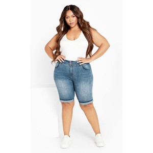 Women's Plus Size Killer Pins Short - light denim | CITY CHIC - 1 of 4