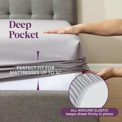 Gray Full Size Cotton Percale Fitted Sheet