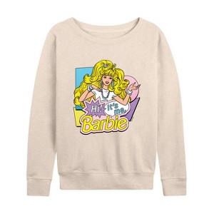 Women's - Barbie - Hi Its Me Lightweight French Terry Wide Neck Long Sleeve Shirt - 1 of 4