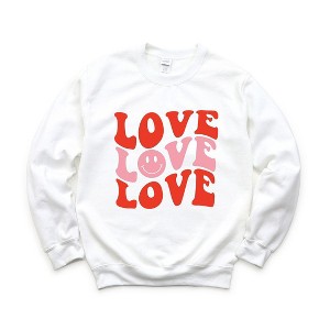 Simply Sage Market Women's Graphic Sweatshirt Love Stacked Smiley Face - 1 of 4