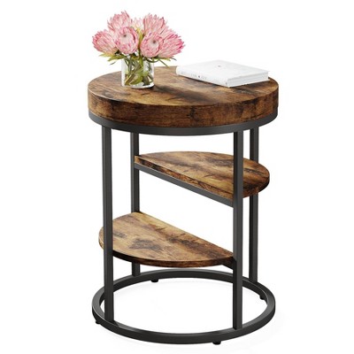 LITTLE TREE 3 Tier Round End Table Brown/Black