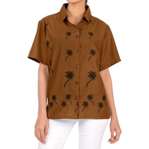 LA LEELA Women's Summer Casual Hawaiian Blouse Shirt Solid Blouses Short Sleeve Button Up Dress Tops Tee Shirts Tank Top Women - 1 of 4