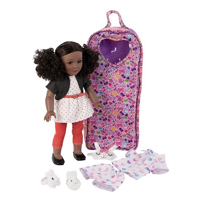 Playtime by Eimmie 18 Inch Lifelike Kaylie Soft Body Sleepover Doll w/ Dress, Pajamas, Bunny Slippers, and Carry Bag Children for Ages 3 Years and Up