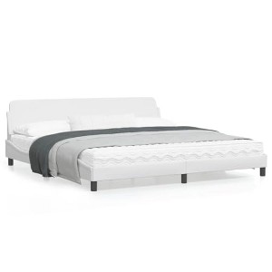 vidaXL Faux Leather King Bed Frame with Headboard - White 76"x79.9" Supportive Plywood Slats - 1 of 4