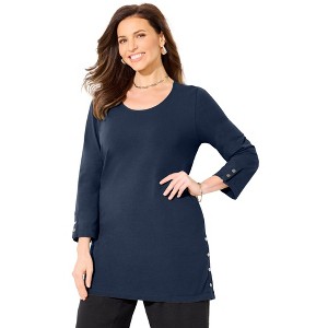 Catherines Women's Plus Size Suprema Studio Snap Accent Tunic - 1 of 4