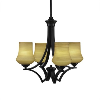 Toltec Lighting Zilo 4 - Light Chandelier in  Matte Black with 5.5" Zilo Cayenne Linen  Shade
