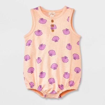 Image of Baby Shell Romper - Cat & Jack™ Peach Orange 6-9M