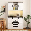 Farmhouse Bar Cabinet with Sliding Barn Door, 72'' Large Kitchen Buffet Sideboard with Outlets Power, Rustic Coffee Bar Sideboard Table, White - 3 of 4