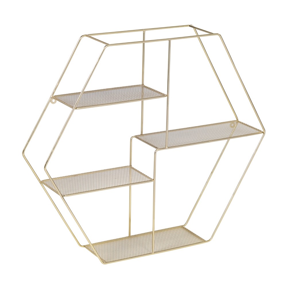 Photos - Wardrobe Honey-Can-Do 4 Tier Hexagonal Decorative Metal Wall Shelf Gold