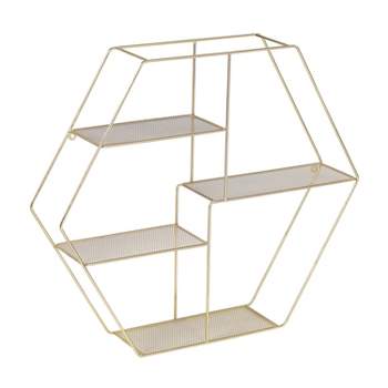 Honey-Can-Do 4 Tier Hexagonal Decorative Metal Wall Shelf Gold