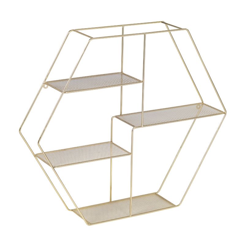 Honey-Can-Do 4 Tier Hexagonal Decorative Metal Wall Shelf Gold, 1 of 9