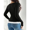 Women's Fashion Minimalist Square Neck Lace - Trimmed Button - Front Slim Fit Long Sleeve Top - 3 of 4