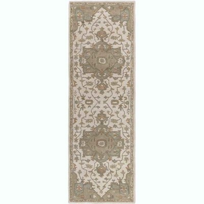 Mark & Day Roblin 3'x12' Runner Tufted Indoor Area Rugs Khaki: Handmade Wool Medallion, Stain-Resistant, Traditional Style