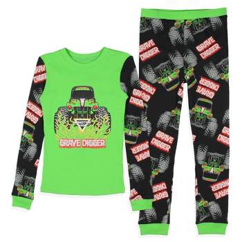 Monster Jam Boys' Truck Long Sleeve Grave Digger Tight Fit Sleep Pajama Set Multicolored