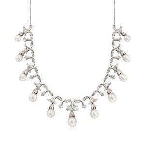 Ross-Simons 6-9mm Cultured Pearl and .20 ct. t.w. Diamond Necklace in Sterling Silver - 1 of 4