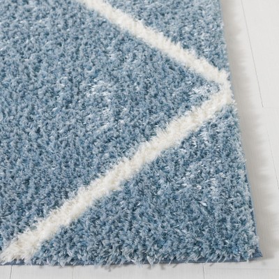 Blue and White Geometric Shag Rectangular Area Rug 4' x 6'