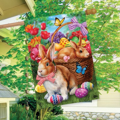 Easter Bunnies and Basket Multicolor Polyester Garden Flag