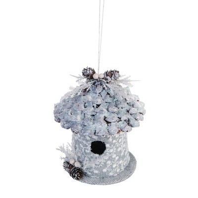 Transpac Pinecone 5 in. Silver Christmas Bird House Decor