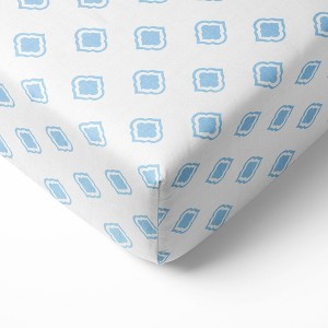 Bacati - Morocan Tiles Blue/Gray Muslin 100 percent Cotton Universal Baby US Standard Crib or Toddler Bed Fitted Sheet - 1 of 4