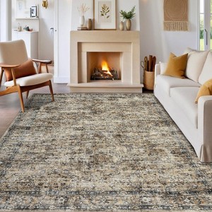 Washable Bedroom Rug Non Slip Foldable Vintage Floral Print Throw Rug - 1 of 4