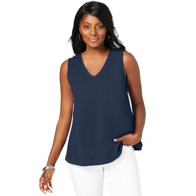Jessica London Women's Plus Size Stretch Cotton V-Neck Trapeze Tank