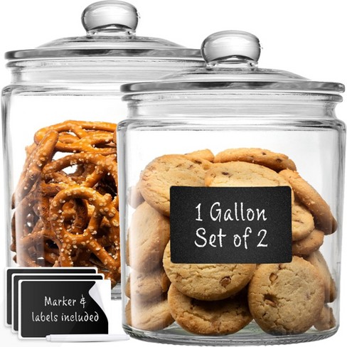 Le'raze Set of 2 Glass Cookie Jars with Airtight Lids + Labels & Marker - 1  Gallon