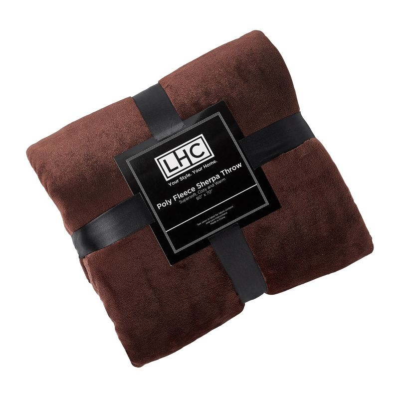 Poly Fleece Faux Shearling - Oversized Plush Woven Polyester Fleece Solid Color Throw - Breathable by Hastings Home (Mahogany and Dove), 2 of 9