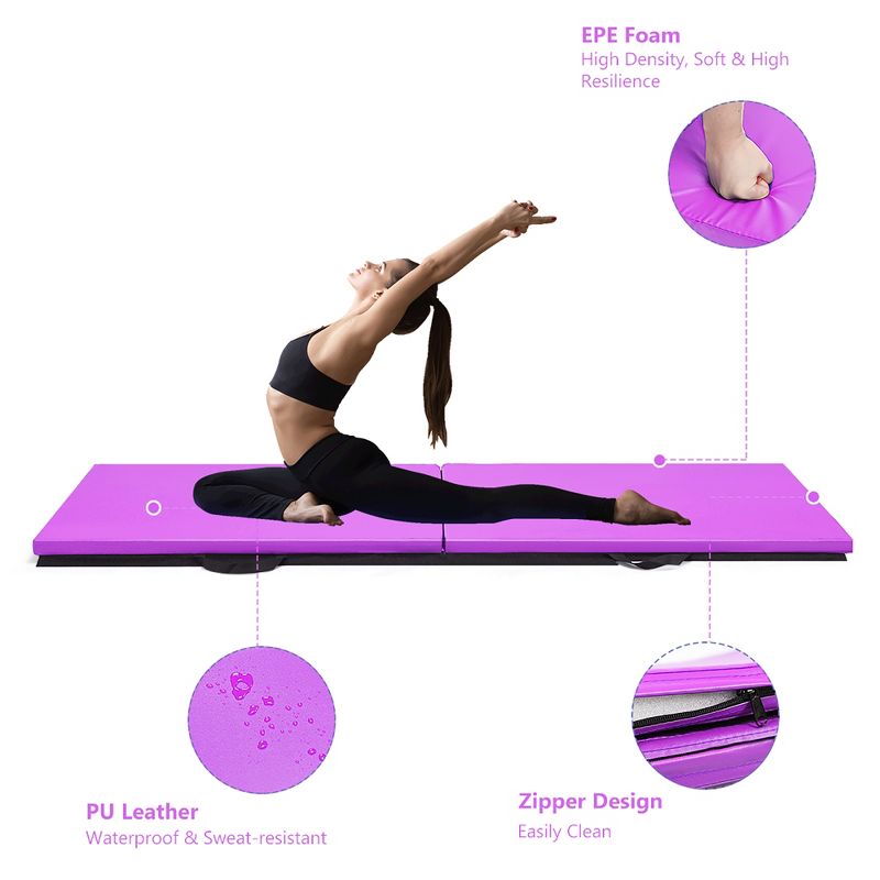 Costway 6'x2' Yoga Mat Folding Exercise Aerobics Stretch Gymnastic w/Handle  Blue\Purple, 4 of 7