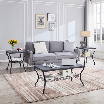 VECELO Set of 3 Coffee Table Sets，2 Tier End Table with Open Storage Shelf for Living Room, Bedroom