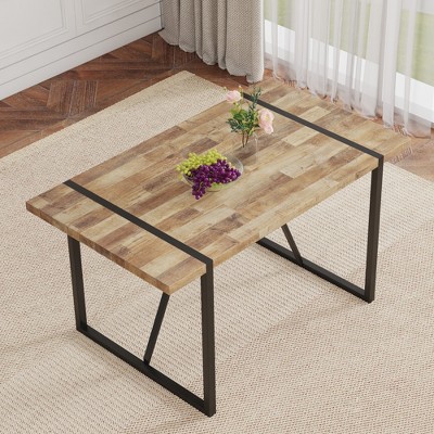 TiramisuBest retro rectangular dining table with a specially textured top and black metal legs,Contemporary Minimalist Textured Tabletop