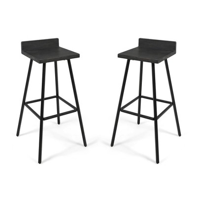 Dsvimoy Counter and Bar Stool Acacia Wood Seat with Tapered Black Legs and Footrails for Bar Use, Gray and Black, 31.5"*26.75"*6"