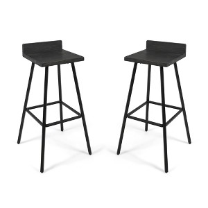 Dsvimoy Counter and Bar Stool Acacia Wood Seat with Tapered Black Legs and Footrails for Bar Use, Gray and Black, 31.5"*26.75"*6" - 1 of 4