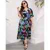 Clearlove Women's Spring and Summer Plus Size Floral V Neck Short Sleeve A Line Long Dress - 3 of 4