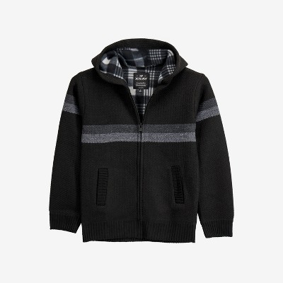 X RAY Boy's Hooded Flannel Lined Full Zip Sweater With Stripes
