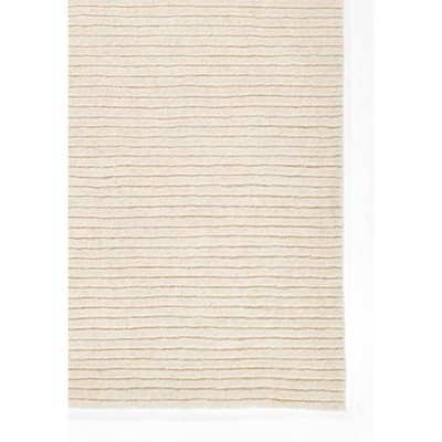Handmade White Wool Rectangular Area Rug with Cotton Backing