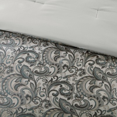 Madison Park 24pc Queen Isabella Room in a Bag Teal: Polyester Paisley Bedding Ensemble with Faux Silk Window Treatments — фото 4
