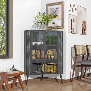CAVINAS Black 3-Tier Corner Storage,Corner Cabinet with Glass Doors,Metal Frame,Removable Shelves,Space-Saving Cabinet for Kitchen,Bedroom,Living Room - 1 of 4