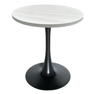 LeisureMod Bristol 27" Round Dining Table – Modern MDF Top Accent Café Table & Glossy Black Iron Pedestal Base for Kitchen and Small Spaces