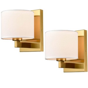 Claxy Gold Wall Sconces Set of Two Fabric Shade Wall Lamps for Bedroom - 1 of 4