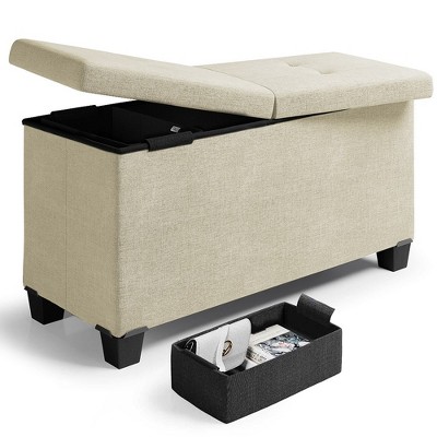Nestl Storage Ottoman Bench with Storage Bins, Rectangular Storage Bench