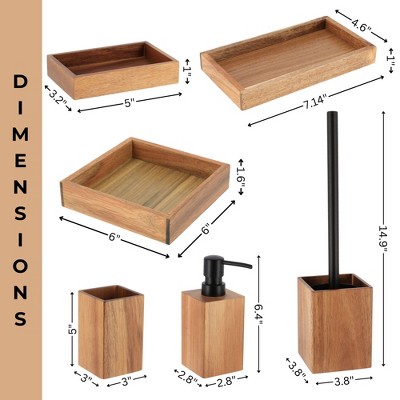 Acacia Wood and Black Metal 6-Piece Bathroom Accessory Set