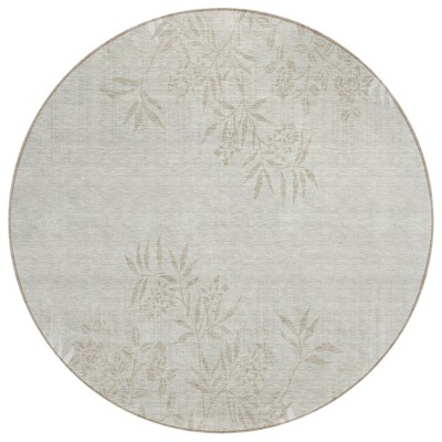 Beige Tan And Ivory Floral Washable Indoor Outdoor Area Rug